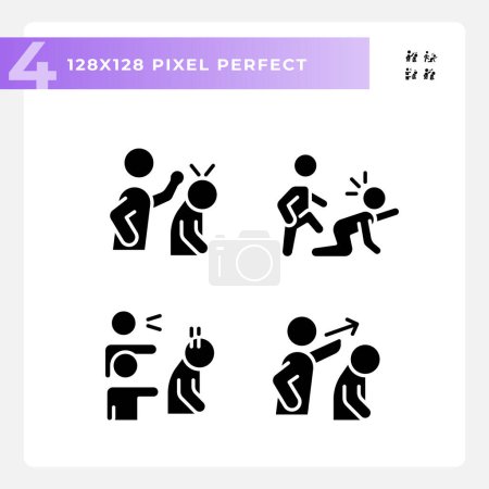 Ilustración de Conjunto de iconos de estilo glifo perfecto de píxeles 2D que representan psicología, ilustración de silueta. - Imagen libre de derechos
