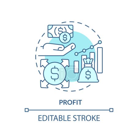 Illustration for 2D editable blue profit icon, monochromatic isolated vector, thin line illustration representing cash flow management. - Royalty Free Image