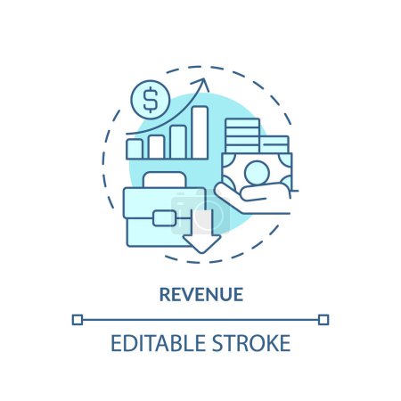Illustration for 2D editable blue revenue icon, monochromatic isolated vector, thin line illustration representing cash flow management. - Royalty Free Image
