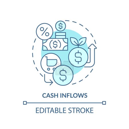 Illustration for 2D editable blue cash inflows icon, monochromatic isolated vector, thin line illustration representing cash flow management. - Royalty Free Image