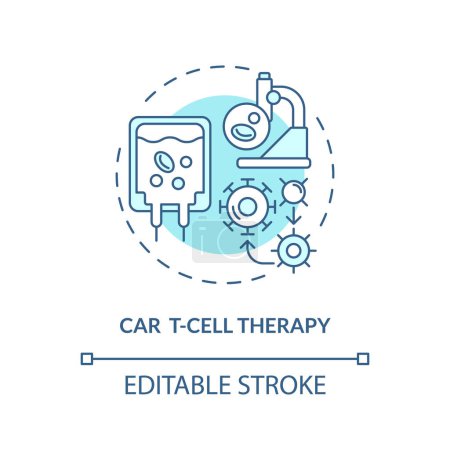 2D editierbare blaue CAR T-Zell Therapie Symbol, monochromatischer isolierter Vektor, dünne Liniendarstellung, die die Zelltherapie repräsentiert.