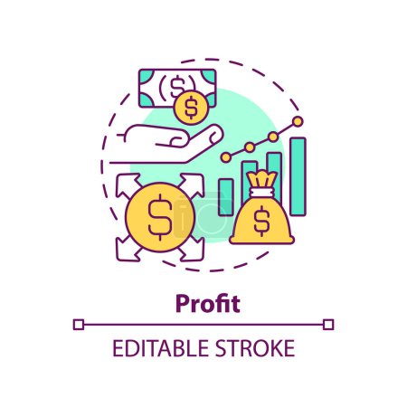 Illustration for 2D editable multicolor profit icon, simple isolated vector, thin line illustration representing cash flow management. - Royalty Free Image