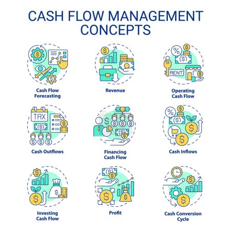Illustration for Set of 2D editable colorful thin line icons representing cash flow management, isolated simple vector, linear illustration. - Royalty Free Image