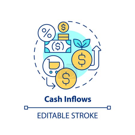 Illustration for 2D editable multicolor cash inflows icon, simple isolated vector, thin line illustration representing cash flow management. - Royalty Free Image