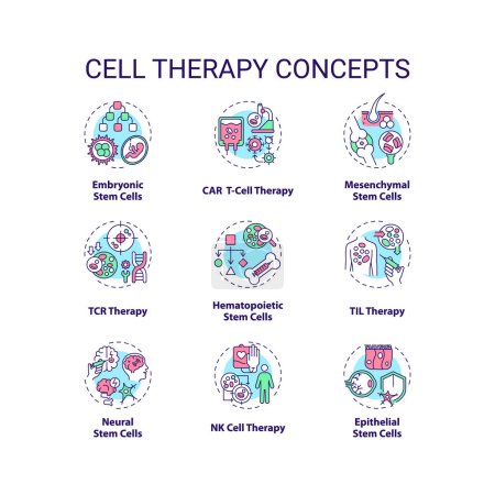 Illustration for Collection of 2D editable colorful thin line icons representing cell therapy, isolated simple vector, linear illustration. - Royalty Free Image