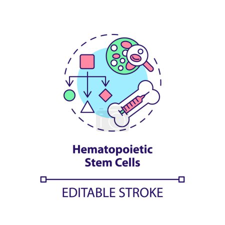 Téléchargez les illustrations : Icône modifiable en 2D de cellules souches hématopoïétiques multicolores, simple vecteur isolé, illustration en ligne mince représentant la thérapie cellulaire. - en licence libre de droit