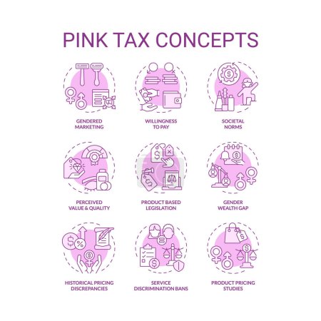 Illustration for Set of 2D editable pink thin line icons representing pink tax, isolated monochromatic vector, linear illustration. - Royalty Free Image