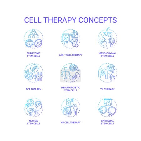 Illustration for Pack of 2D gradient thin line icons representing cell therapy, isolated simple vector, linear illustration. - Royalty Free Image