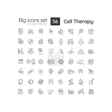 Illustration for 2D editable black big thin line icons set representing cell therapy, isolated simple vector, linear illustration. - Royalty Free Image