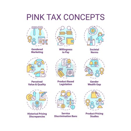 Illustration for Pack of 2D editable colorful thin line icons representing pink tax, isolated simple vector, linear illustration. - Royalty Free Image