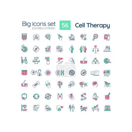 Ilustración de Conjunto de iconos de línea delgada grande multicolor editable 2D que representa terapia celular, vector simple aislado, ilustración lineal. - Imagen libre de derechos