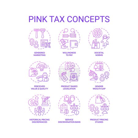 Illustration for Set of 2D gradient thin line gradient icons representing pink tax, isolated creative vector, linear illustration. - Royalty Free Image