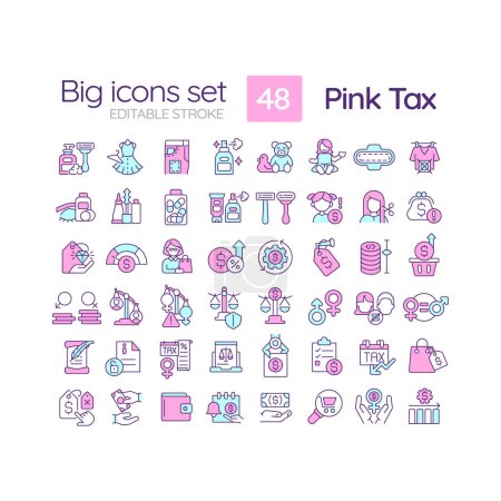 Illustration for 2D editable multicolor big thin line icons set representing pink tax, isolated simple vector, linear illustration. - Royalty Free Image