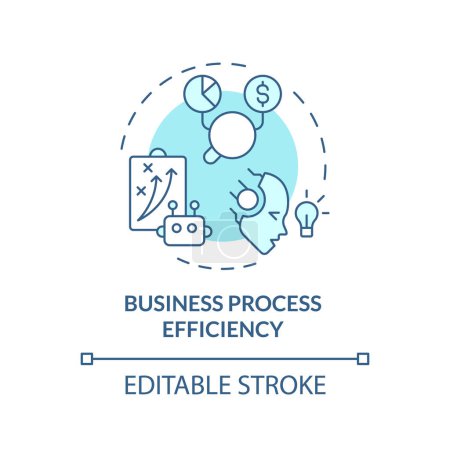 Illustration for 2D editable blue business process efficiency icon, monochromatic isolated vector, thin line illustration representing cognitive computing. - Royalty Free Image