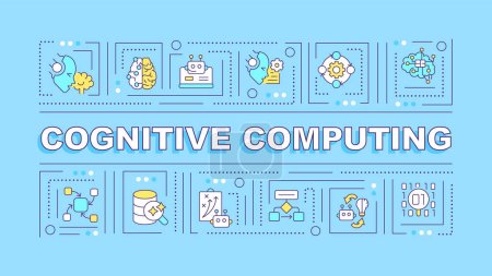 Illustration for 2D cognitive computing text with various thin line icons concept on green monochromatic background, editable vector illustration. - Royalty Free Image