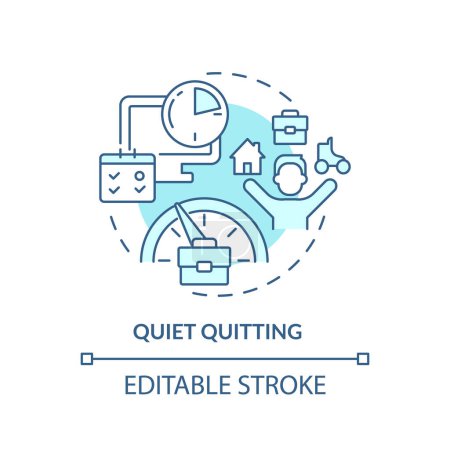 Illustration for 2D editable blue quiet quitting icon, monochromatic isolated vector, thin line illustration representing workplace trends. - Royalty Free Image