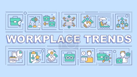 Illustration for 2D workplace trends text with various thin line icons concept on blue monochromatic background, editable vector illustration. - Royalty Free Image