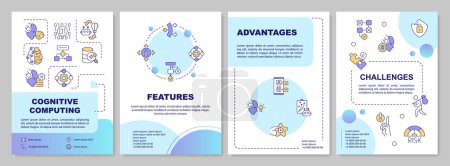 Ilustración de Plantilla de folleto de gradiente creativo de computación cognitiva, diseño de folletos con iconos simples lineales delgados, 4 diseños de vectores. - Imagen libre de derechos