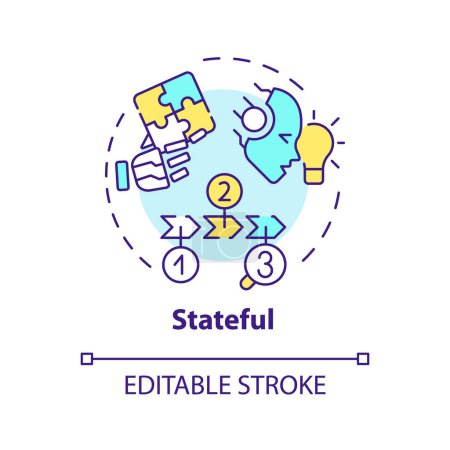 Illustration for 2D editable multicolor stateful icon, simple isolated vector, thin line illustration representing cognitive computing. - Royalty Free Image