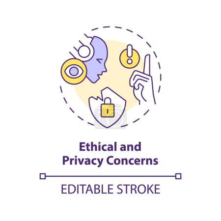 2D editable multicolor ethical and privacy concerns icon, simple isolated vector, thin line illustration representing cognitive computing.