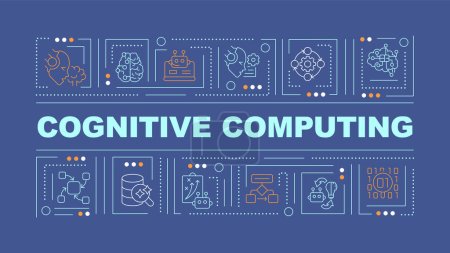 Illustration for 2D cognitive computing text with various creative thin linear icons concept on dark blue monochromatic background, editable vector illustration. - Royalty Free Image