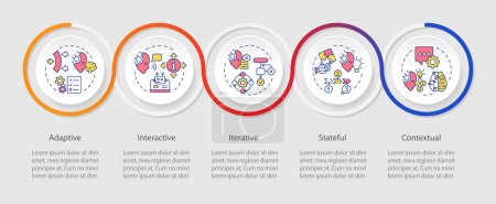 Illustration for 2D cognitive computing vector infographics template with creative thin line icons, data visualization with 5 steps, multicolor process timeline chart. - Royalty Free Image