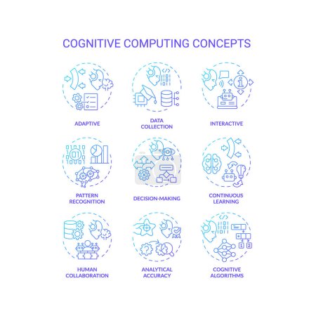Ilustración de Colección de iconos de línea delgada gradiente 2D que representan la computación cognitiva, vector aislado creativo, ilustración lineal. - Imagen libre de derechos