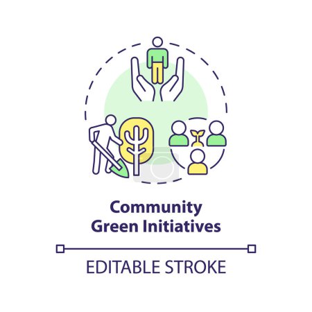 Illustration for 2D editable multicolor community green initiatives icon, simple isolated vector, thin line illustration representing environmental psychology. - Royalty Free Image