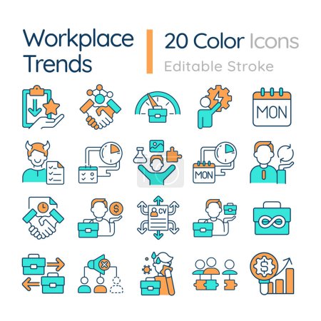 Illustration for 2D editable colorful thin line icons set representing workplace trends, isolated simple vector, linear illustration. - Royalty Free Image