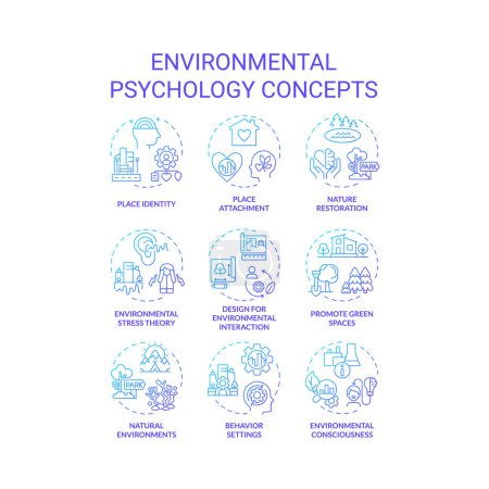 Illustration for Collection of 2D gradient thin line icons representing environmental psychology, isolated simple vector, linear illustration. - Royalty Free Image