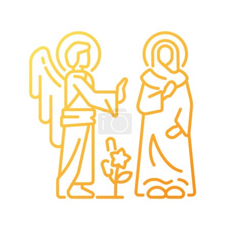 Illustration for Annunciation gradient linear vector icon. Virgin Mary with Angel Gabriel. Mary becomes mother of Jesus Christ. Thin line color symbol. Modern style pictogram. Vector isolated outline drawing - Royalty Free Image