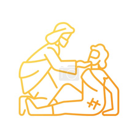 Illustration for Good samaritan gradient linear vector icon. Parable told by Jesus Christ. Samaritan helps injured traveler. Thin line color symbol. Modern style pictogram. Vector isolated outline drawing - Royalty Free Image