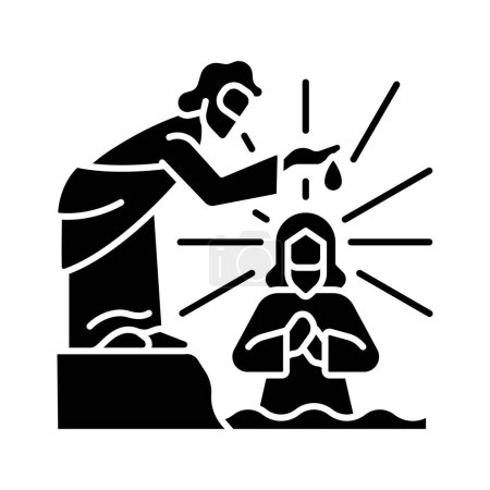 Illustration for Baptism of Jesus black glyph icon. Traditional ritual. River Jordan. Jesus Christ and John the baptist. Biblical scene. Silhouette symbol on white space. Solid pictogram. Vector isolated illustration - Royalty Free Image
