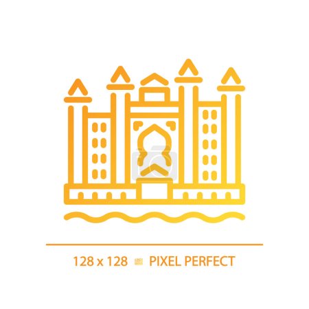 Illustration for Dubai resort complex gradient linear vector icon. Luxury tourism. Magnificent royal landmark. Uae hotel seaside. Thin line color symbol. Modern style pictogram. Vector isolated outline drawing - Royalty Free Image