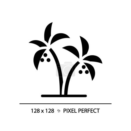 Illustration for Date Palms in UAE black glyph icon. Desert tree of life. Dubai agribusiness. Paradise tropical. Food security. Silhouette symbol on white space. Solid pictogram. Vector isolated illustration - Royalty Free Image