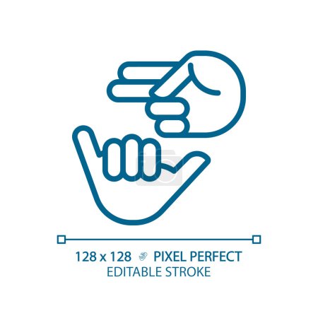 Deaf sign language light blue icon. Nonverbal communication. Hearing loss service. Deaf asl learning. RGB color sign. Simple design. Web symbol. Contour line. Flat illustration. Isolated object