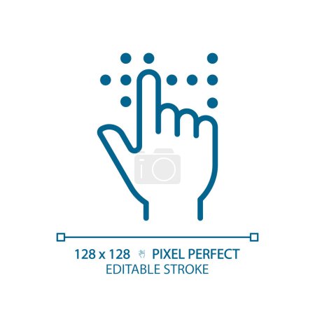 Braille fingertouch language light blue icon. Vision loss special needs. Lifelong healthcare. RGB color sign. Simple design. Web symbol. Contour line. Flat illustration. Isolated object