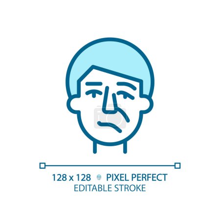 Facial nerve paralysis light blue icon. Bells palsy. Neurological medical condition. Injury recovery. RGB color sign. Simple design. Web symbol. Contour line. Flat illustration. Isolated object
