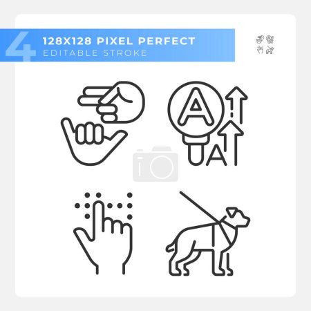 Accessibility for sensory disabilities linear icons set. Nonverbal communication. Deafness support service. Customizable thin line symbols. Isolated vector outline illustrations. Editable stroke
