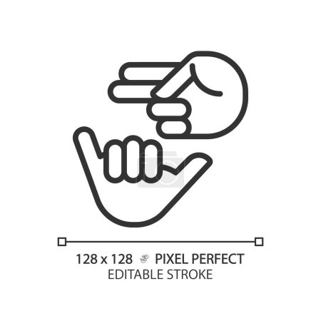 Deaf sign language linear icon. Nonverbal communication. Hearing loss community service. Deaf asl learning. Thin line illustration. Contour symbol. Vector outline drawing. Editable stroke