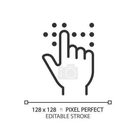 Braille fingertouch language linear icon. Vision loss special needs. Lifelong healthcare, lifestyle medicine. Thin line illustration. Contour symbol. Vector outline drawing. Editable stroke