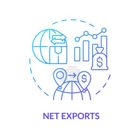 Net exports blue gradient concept icon. National economic. Global market, gdp calculating. Round shape line illustration. Abstract idea. Graphic design. Easy to use in brochure, booklet