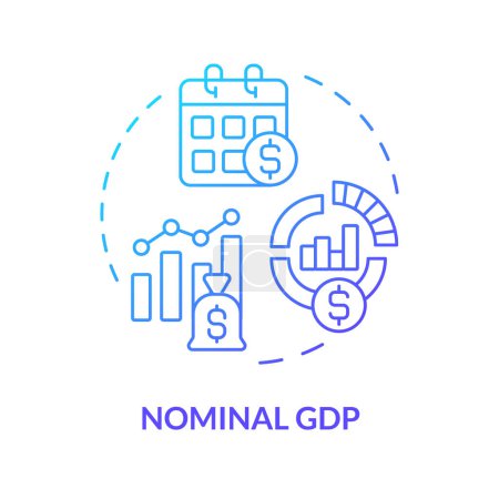 Nominales BIP blaues Gradienten-Konzept-Symbol. Wirtschaftsindikator. Waren und Dienstleistungen. Volkswirtschaft. Abbildung der runden Formlinie. Abstrakte Idee. Grafikdesign. Einfache Handhabung in Broschüre, Broschüre
