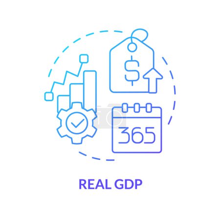 Real gdp blue gradient concept icon. Macro economy. Government revenue, capital gain. Market value. Round shape line illustration. Abstract idea. Graphic design. Easy to use in brochure, booklet