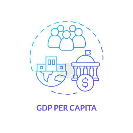 Gdp per cápita icono de concepto de gradiente azul. Indicador socioeconómico. Base de pago individual. Ilustración de línea de forma redonda. Una idea abstracta. Diseño gráfico. Fácil de usar en folleto, folleto