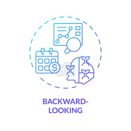 Backward-looking blue gradient concept icon. Economical predictions. Market data analysis. Financial metrics. Round shape line illustration. Abstract idea. Graphic design. Easy to use in brochure