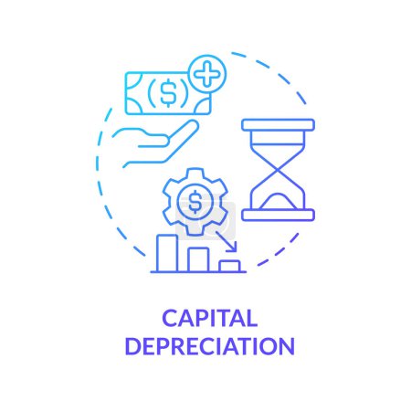 Das blaue Gradienten-Symbol für Kapitalabschreibungen. Nationale Inflation. Finanznöte, wirtschaftlicher Abschwung. Abbildung der runden Formlinie. Abstrakte Idee. Grafikdesign. Einfach zu bedienen in Broschüre