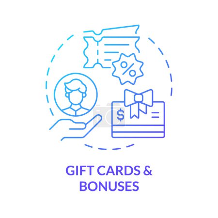 Gift cards and bonuses blue gradient concept icon. Employee recognition. Work bonuses and perks. Team members appreciation. Round shape line illustration. Abstract idea. Graphic design. Easy to use