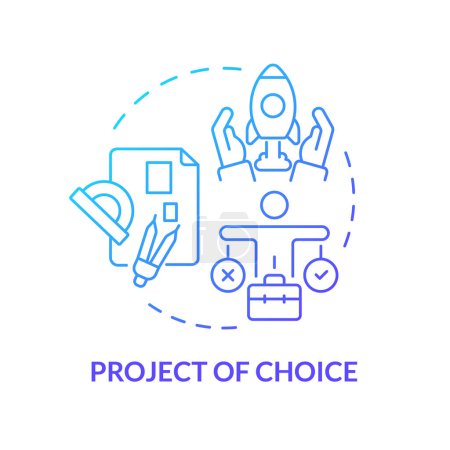 Illustration for Project of choice blue gradient concept icon. Employee recognition. Lead project. Career opportunity. Project management. Round shape line illustration. Abstract idea. Graphic design. Easy to use - Royalty Free Image