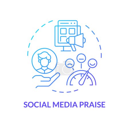 Illustration for Social media praise blue gradient concept icon. Employee public recognition. Online announcement. Employee of the month. Round shape line illustration. Abstract idea. Graphic design. Easy to use - Royalty Free Image